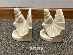 Rare German Porcelain Art Deco Seated Woman with Skirt Bookend Pair