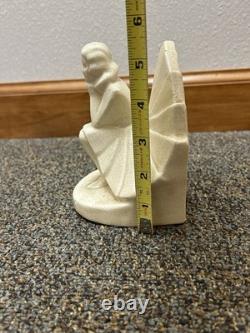 Rare German Porcelain Art Deco Seated Woman with Skirt Bookend Pair