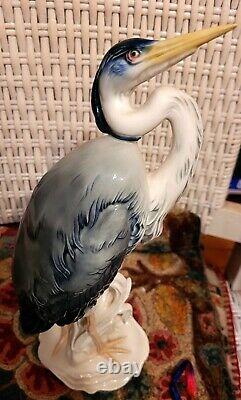 Rare Karl Ens Porcelain Bird Large Heron 13 Windmill Stamp Deco 1930