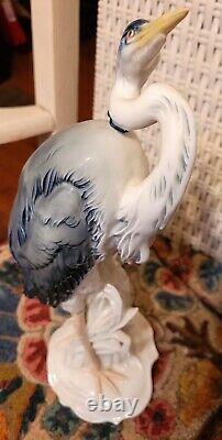 Rare Karl Ens Porcelain Bird Large Heron 13 Windmill Stamp Deco 1930