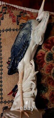 Rare Karl Ens Porcelain Bird Large Heron 13 Windmill Stamp Deco 1930