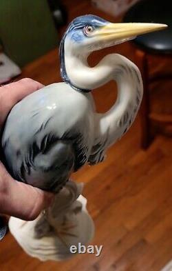 Rare Karl Ens Porcelain Bird Large Heron 13 Windmill Stamp Deco 1930