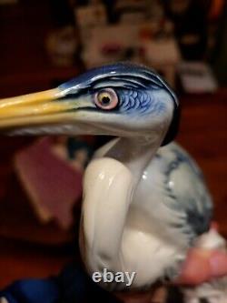 Rare Karl Ens Porcelain Bird Large Heron 13 Windmill Stamp Deco 1930