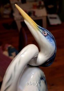 Rare Karl Ens Porcelain Bird Large Heron 13 Windmill Stamp Deco 1930