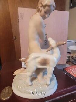 Rare Large Hutschenreuther Figurine Nude Girl with goat 8.25 inches