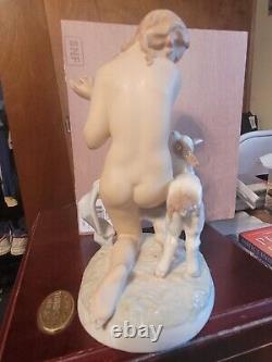 Rare Large Hutschenreuther Figurine Nude Girl with goat 8.25 inches