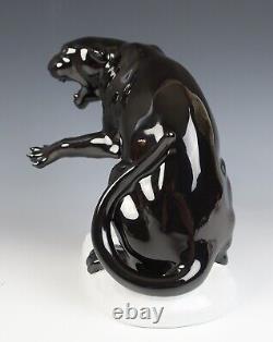 Rare Large Vintage Heubach Black Panther Jaguar Figurine German Art Deco Leopard
