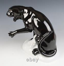 Rare Large Vintage Heubach Black Panther Jaguar Figurine German Art Deco Leopard