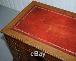 Rare Lovely Solid Walnut Victorian Desk Victorian Porcelain Castors Leather Top