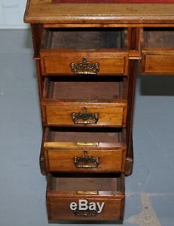 Rare Lovely Solid Walnut Victorian Desk Victorian Porcelain Castors Leather Top