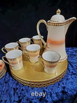Rare NIPPON Set Swan On Lake Handpainted 13pc. Art Deco Porcelain Chocolate Set