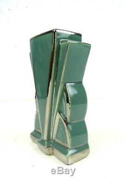 Rare Original French Art Deco Skyscraper Ceramic & Chrome Vase 1925