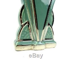 Rare Original French Art Deco Skyscraper Ceramic & Chrome Vase 1925