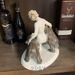 Rare Rosenthal Art Deco Porcelain Nude Figure With Two Bears Signed G Oppel