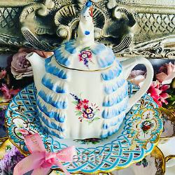 Rare Sadler Crinoline Lady Ye Daintee Laydee Dainty Blue Floral Teapot