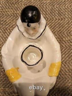 Rare Sitzendorf Art Deco Pierrot Clown Chamber CANDLESTICK porcelain Germany