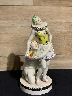 Rare Spectacular Volkstedt Art Deco Porcelain Figurine Pierrot Columbine