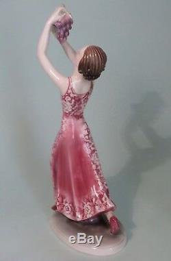 Rare Vintage Hertwig Katzhutte Art Deco Porcelain Lady Figure Holding Grapes