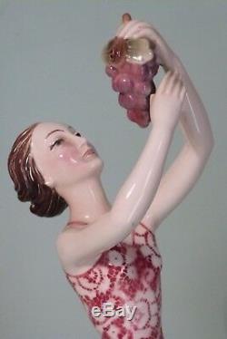 Rare Vintage Hertwig Katzhutte Art Deco Porcelain Lady Figure Holding Grapes