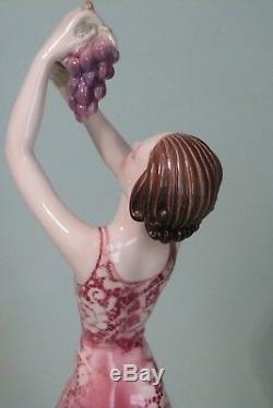 Rare Vintage Hertwig Katzhutte Art Deco Porcelain Lady Figure Holding Grapes