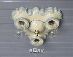 Rare Vintage Porcelain Art Deco Flush Mount Light Fixture 3 Light Rewired UL