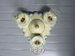 Rare Vintage Porcelain Art Deco Flush Mount Light Fixture 3 Light Rewired UL