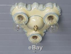 Rare Vintage Porcelain Art Deco Flush Mount Light Fixture 3 Light Rewired UL