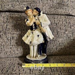 Rare Vtg Hinode Moriyama Pierrot Couple Art Deco Porcelain Figurine Japan As Is