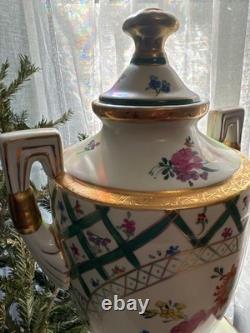 Regal Porcelain Hand-Painted Covered Urn, 18 Floral & Lattice Gilt, Art Deco