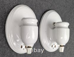 Restored 1930s Art Deco, White Porcelain Sconces withRotary Switches, Guaranteed
