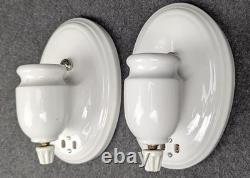 Restored 1930s Art Deco, White Porcelain Sconces withRotary Switches, Guaranteed