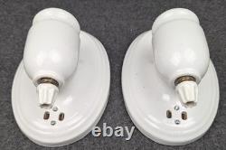 Restored 1930s Art Deco, White Porcelain Sconces withRotary Switches, Guaranteed