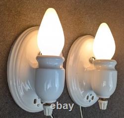 Restored 1930s Art Deco, White Porcelain Sconces withRotary Switches, Guaranteed