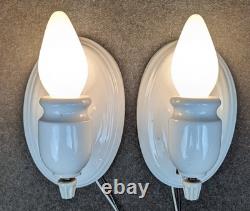 Restored 1930s Art Deco, White Porcelain Sconces withRotary Switches, Guaranteed