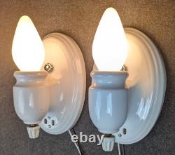 Restored 1930s Art Deco, White Porcelain Sconces withRotary Switches, Guaranteed