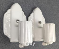 Restored PORCELIER Art Deco White Porcelain Sconces, Excellent, 1930's, Rewired