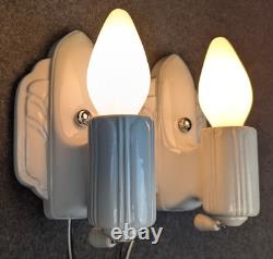 Restored PORCELIER Art Deco White Porcelain Sconces, Excellent, 1930's, Rewired