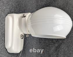 Restored PORCELIER Porcelain Art Deco, White Over-sink Sconce & Shade, rewired