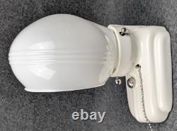 Restored PORCELIER Porcelain Art Deco, White Over-sink Sconce & Shade, rewired