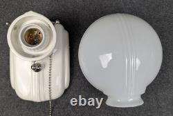 Restored PORCELIER Porcelain Art Deco, White Over-sink Sconce & Shade, rewired
