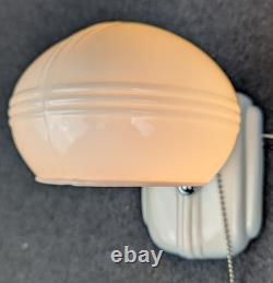 Restored PORCELIER Porcelain Art Deco, White Over-sink Sconce & Shade, rewired