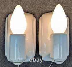 Restored Pair of PORCELIER Art Deco White Porcelain Sconces, Excellent, 1930's