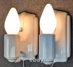 Restored Pair of PORCELIER Art Deco White Porcelain Sconces, Excellent, 1930's