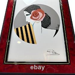 Roberto Tortoli Original Art Deco Lady WithRose On Porcelain Framed Signed