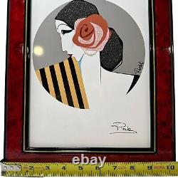 Roberto Tortoli Original Art Deco Lady WithRose On Porcelain Framed Signed