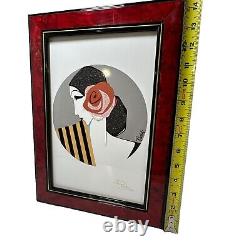 Roberto Tortoli Original Art Deco Lady WithRose On Porcelain Framed Signed