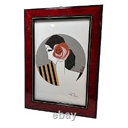 Roberto Tortoli Original Art Deco Lady WithRose On Porcelain Framed Signed