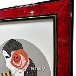 Roberto Tortoli Original Art Deco Lady WithRose On Porcelain Framed Signed