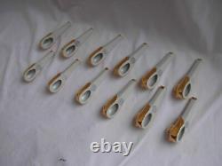 Robj, French Art Deco Porcelain Knive Rets, Duck, Set Of 12,1920 Years