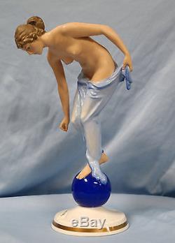 Rosenthal Art Deco Painted Porcelain Figure of Naked Young Women Fortuna C. 1936